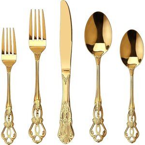 Golden Anti-Rust Stainless Steel 20 Pieces Flatware Set include Fork Spoon Knife
